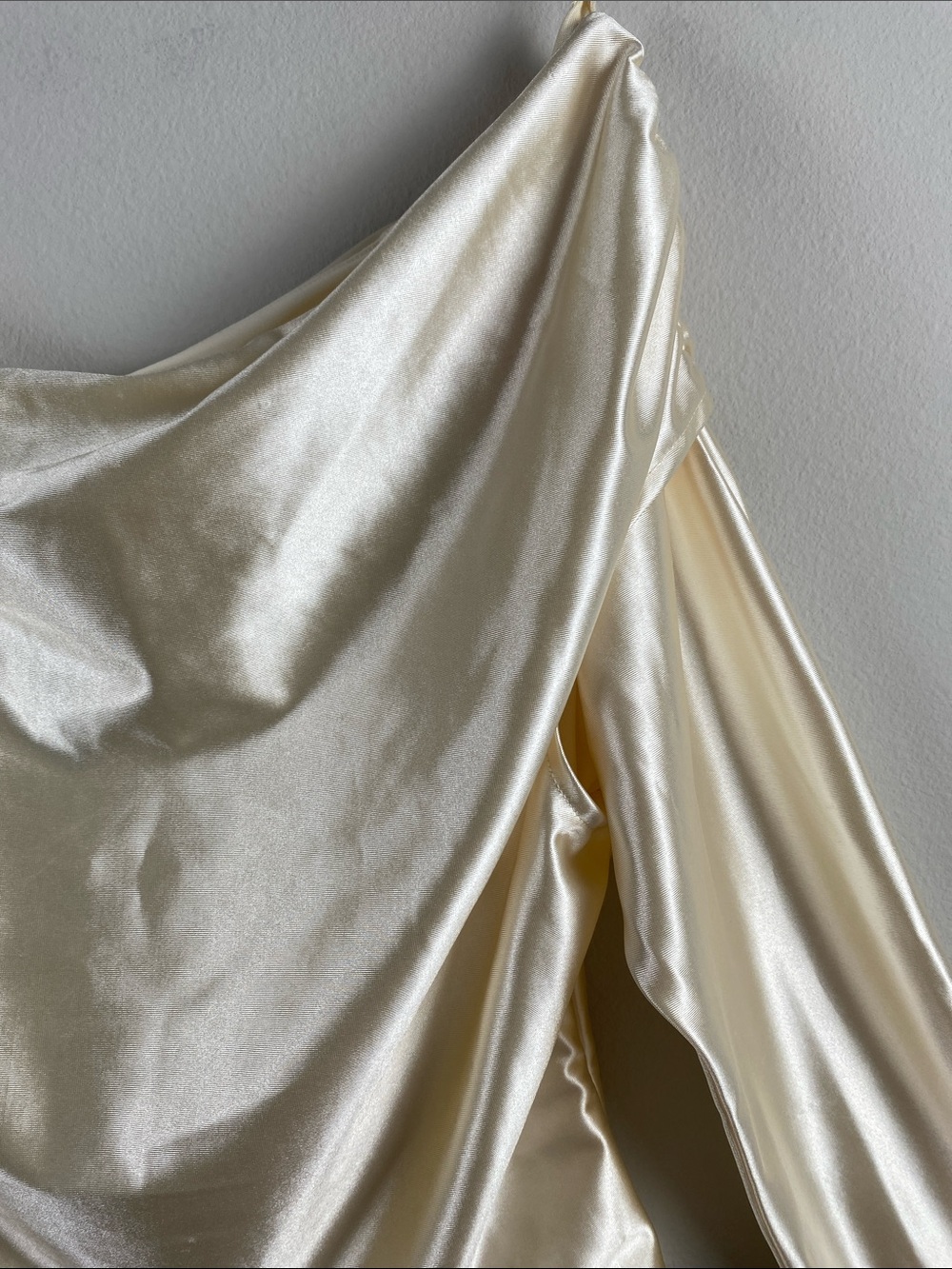 Express Satin Draped Shoulder Top | Swan - Picture 10 of 16